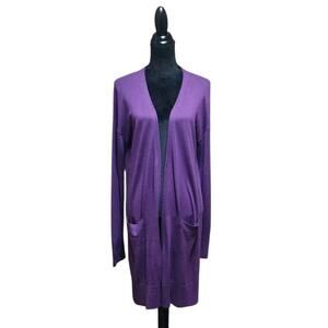 Halogen Cashmere Blend Cardigan S Small Purple Open-Front Long Sweater Duster
